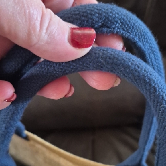 Nautical Anchor Tote Bag - Tan and Blue Burlap Striped Anchor - Picture 8 of 9